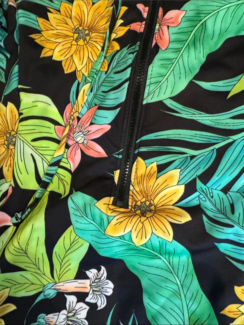 Hurley Black Tropical Floral Long Sleeve Swimsuit